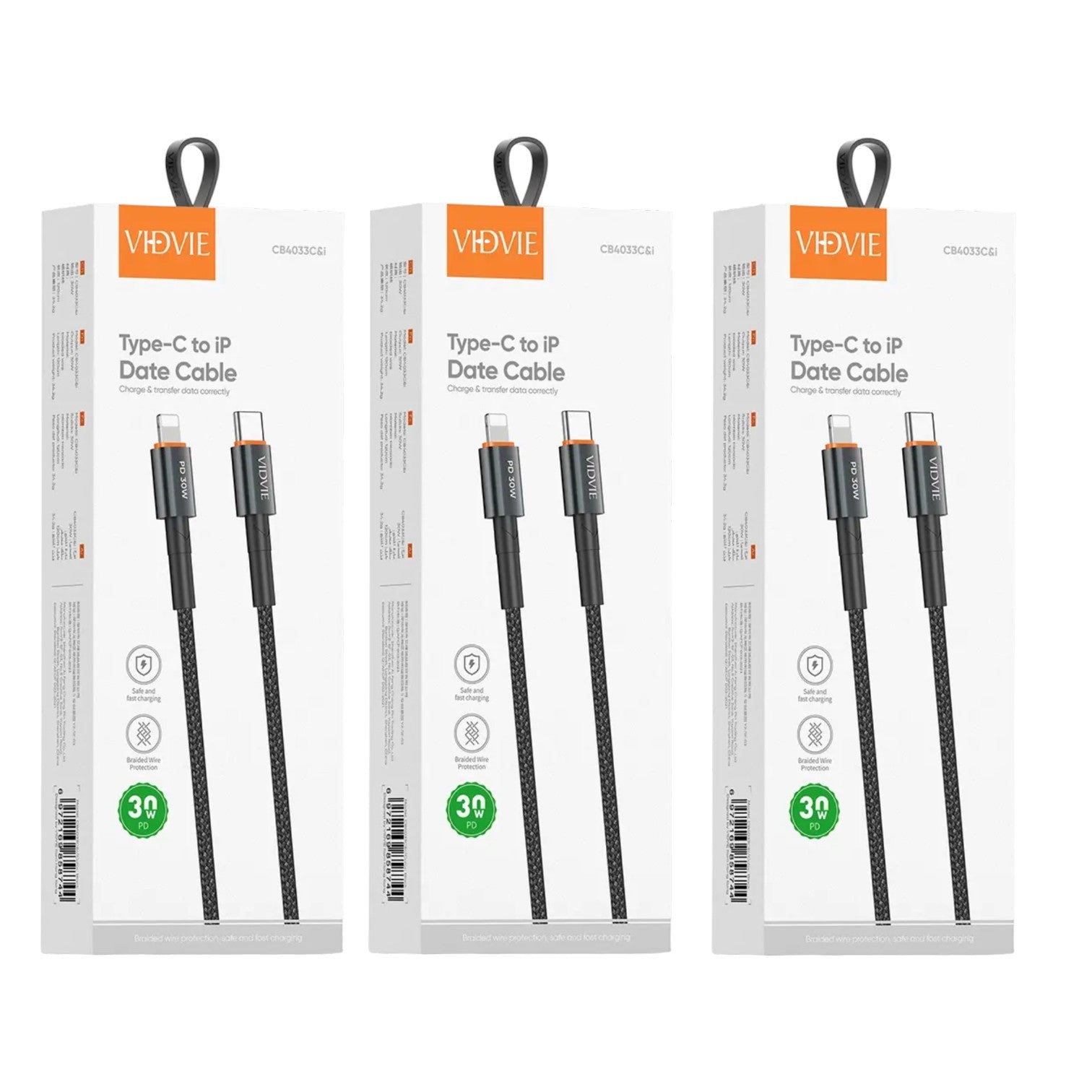 Pack 3 Cables Tipo-C a Lighting IP 30w PD Carga Rápida Y Segura, Trenzado Reforzado.