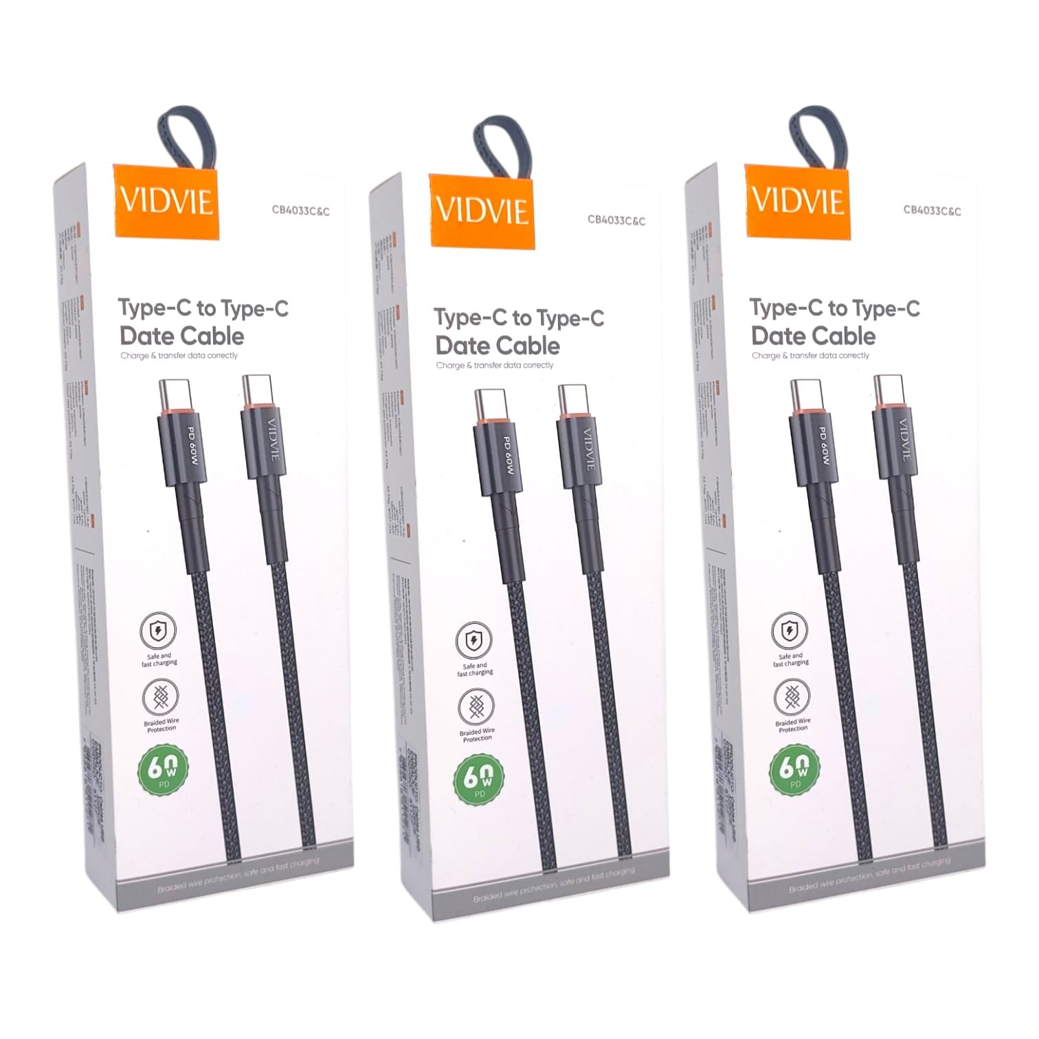 Pack 3 Cables Tipo-c A Tipo-c 60w Carga Rápida Y Segura, Trenzado Reforzado.